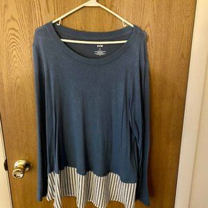Evri lightweight blue sweater with striped blouse bottom